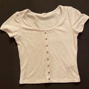 White cropped button up t shirt
